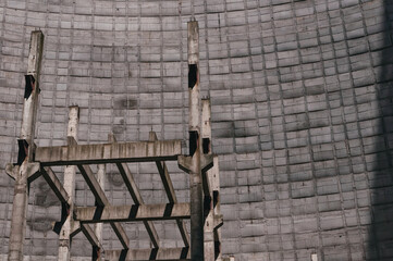 Cooling stack of Reactors building in Pripyat, Chernobyl exclusion Zone. Chernobyl Nuclear Power Plant Zone of Alienation in Ukraine