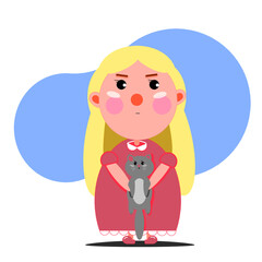 Girl with cat in flat style