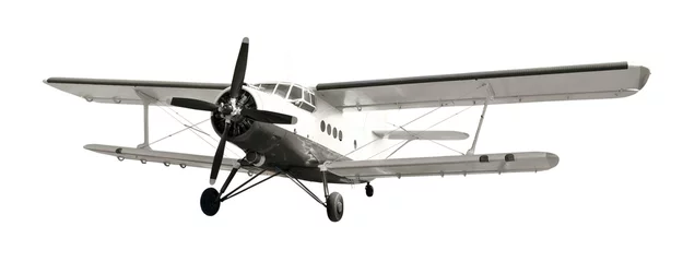 Photo sur Plexiglas Ancien avion Avion biplan blanc avec moteur à pistons