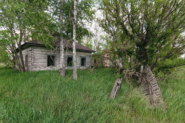 Country village houses in Pripyat, Chernobyl exclusion Zone. Chernobyl Nuclear Power Plant Zone of...