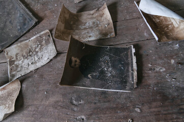 Country village houses old photography in Pripyat, Chernobyl exclusion Zone. Chernobyl Nuclear Power Plant Zone of Alienation in Ukraine