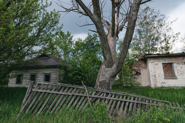 Country village houses in Pripyat, Chernobyl exclusion Zone. Chernobyl Nuclear Power Plant Zone of Alienation in Ukraine