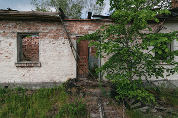 Country village houses in Pripyat, Chernobyl exclusion Zone. Chernobyl Nuclear Power Plant Zone of...