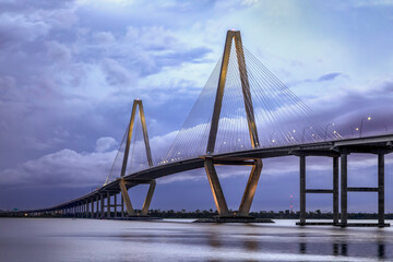The Arthur Ravenel Jr Bridge, opened in 2005, is a beautiful cable-stayed bridge crossing the Cooper River at Charleston, South Carolina.
