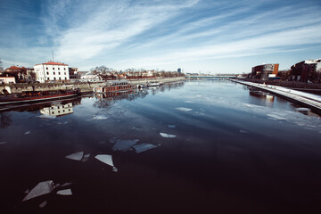 Fototapeta na wymiar View of the Vistula River in the historic center of Krakow, Poland.