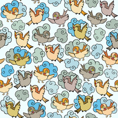Cartoon birds vector seamless pattern