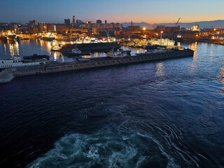 port of barcelona at night