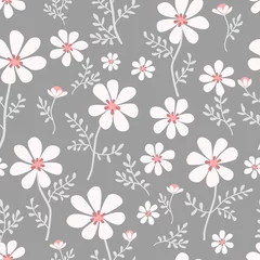 Fototapete Grau Vektornahtloses Blumenmuster aus Kamille. Nettes einfaches Design für Tapeten, Stoffe, Textilien, Packpapier