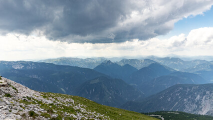 View from the Hochschneeberg mountain to the Alps