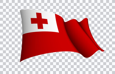 Tonga flag state symbol isolated on background national banner. Greeting card National Independence Day of the kingdom of Tonga. Illustration banner with realistic state flag.