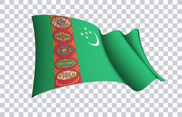 Turkmenistan flag state symbol isolated on background national banner. Greeting card National Independence Day of the republic of Turkmenistan. Illustration banner with realistic state flag.