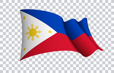 Philippines flag state symbol isolated on background national banner. Greeting card National Independence Day of the Republic of the Philippines. Illustration banner with realistic state flag.