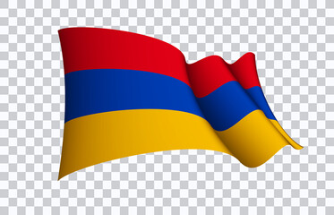 Armenia flag state symbol isolated on background national banner. Greeting card National Independence Day of the Republic of Armenia. Illustration banner with realistic state flag.