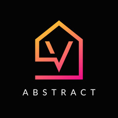 V letter logo icon with home sign real estate business company.
