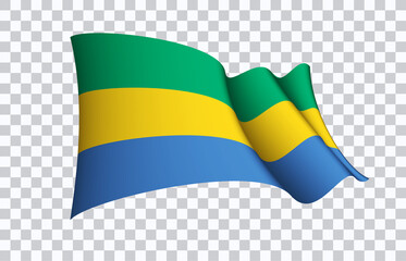 Gabon flag state symbol isolated on background national banner. Greeting card National Independence Day of the Gabonese Republic. Illustration banner with realistic state flag.