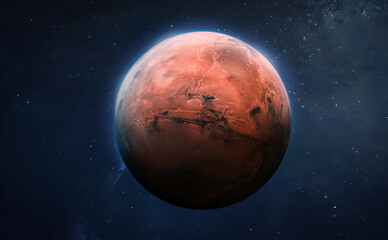 Red planet Mars surface. Exploration and expedition on red planet. Elements of this image furnished by NASA