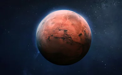 Fotobehang Rode planeet Mars oppervlak. Verkenning en expeditie op de rode planeet. Elementen van deze afbeelding geleverd door NASA © dimazel