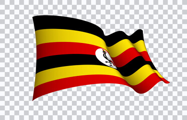 Uganda flag state symbol isolated on background national banner. Greeting card National Independence Day of the Republic of Uganda. Illustration banner with realistic state flag.