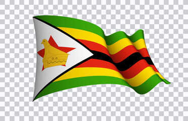 Zimbabwe flag state symbol isolated on background national banner. Greeting card National Independence Day of the Republic of Zimbabwe. Illustration banner with realistic state flag.