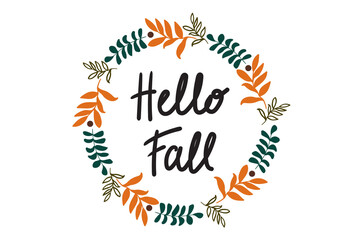 Hello autumn. Hand drawn different colored autumn leaves. Sketch, design elements. Vector illustration.