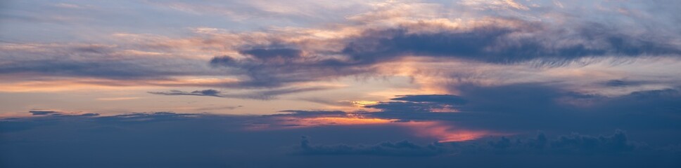 Sunset dusk sky with clouds (high resolution wide background panorama).