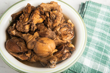 Filipino-Style Chicken Adobo Dish In Serving Bowl
