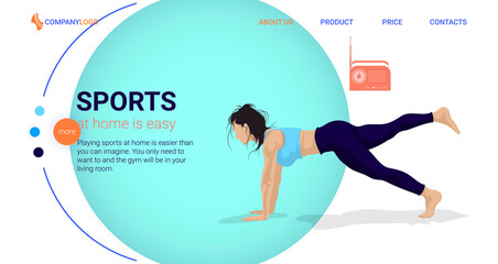Home fitness for keeping fit. Illustration in the form of a website