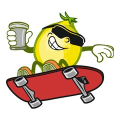 Lemon on a skateboard - vector illustration