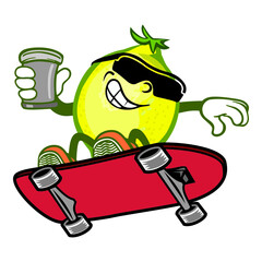 Obraz premium Lemon on a skateboard - vector illustration
