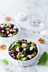 Spinach beet goat cheese walnuts salad