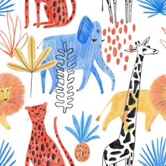 Gardinen Kinderzimmer Muster  Seamless Pattern With Funny African Animals.  © Annykos