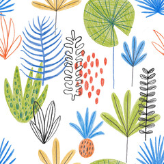 Fototapeta premium Colorful seamless pattern with exotic plants.