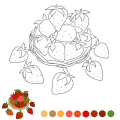 Black and white vector image.Coloring pages for children and adults.A bowl of strawberries