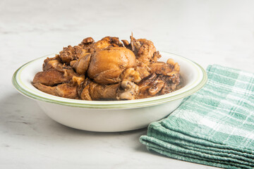 Filipino-Style Chicken Adobo Dish In Serving Bowl
