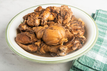 Filipino-Style Chicken Adobo Dish In Serving Bowl