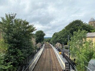 The Bradford to Skipton railway line, as it passes through Saltaire village
