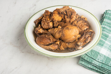 Filipino-Style Chicken Adobo Dish In Serving Bowl