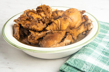 Filipino-Style Chicken Adobo Dish In Serving Bowl