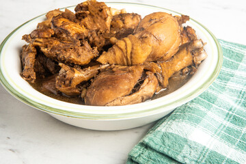 Filipino-Style Chicken Adobo Dish In Serving Bowl