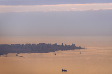 Sunset over Beirut city, capital of Lebanon - view from Our Lady of Lebanon shrine in Harissa