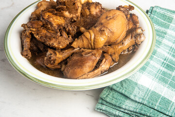 Filipino-Style Chicken Adobo Dish In Serving Bowl