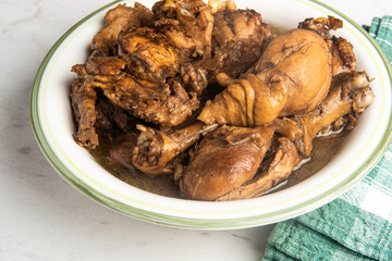 Filipino-Style Chicken Adobo Dish In Serving Bowl