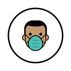 Fototapeta premium Man in face mask line icon, vector pictogram of pandemic virus prevention. Protection wear from coronavirus, air pollution, dust, flu illustration. Sign for medical equipment store. Wear your mask.