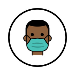 Man in face mask line icon, vector pictogram of pandemic virus prevention. Protection wear from coronavirus, air pollution, dust, flu illustration. Sign for medical equipment store. Wear your mask.