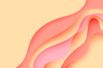 Paper art cartoon abstract waves. Paper carve background. Modern origami design template. Vector illustration. 3d paper layers