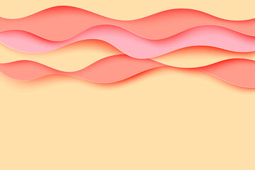 Paper art cartoon abstract waves. Paper carve background. Modern origami design template. Vector illustration. 3d paper layers