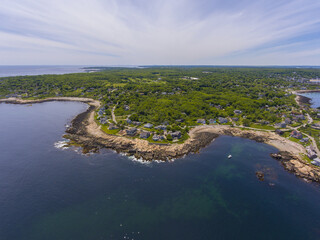 Coastline of Straitsmouth Cove aerial view in town of Rockport, Cape Ann, Massachusetts MA, USA.