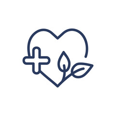 Medical spa center thin line icon. Heart, herb, leaf, cross isolated outline sign. Wellness, spa salon, clinic concept. Vector illustration symbol element for web design and apps