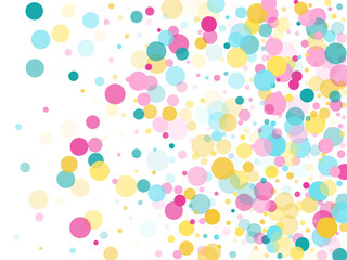 Memphis round confetti festive background in cyan blue, pink and yellow. Childish pattern vector.