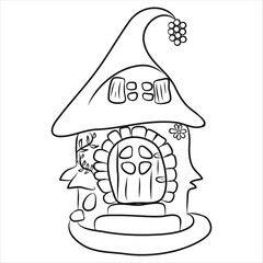 Black and white coloring book for children. Vector illustration. Gnome house